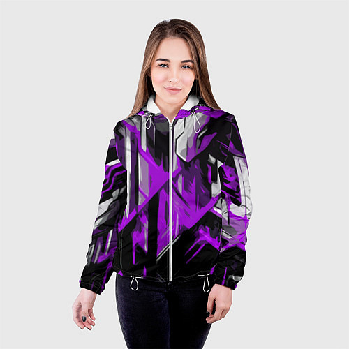 Женская куртка White and purple abstraction on a black background / 3D-Белый – фото 4