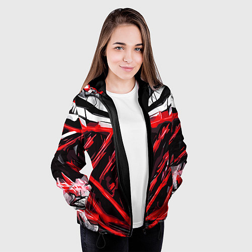 Женская куртка Red and white abstraction on a black background / 3D-Черный – фото 3