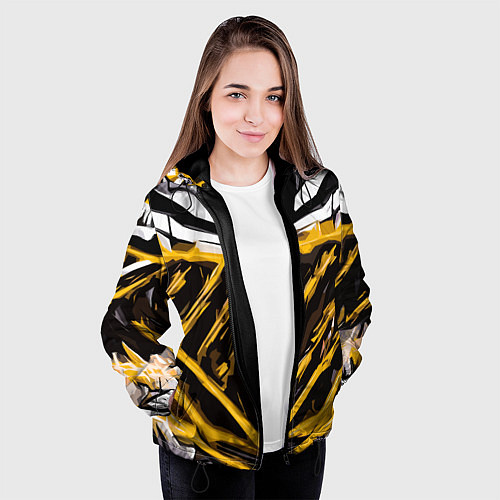 Женская куртка Yellow and white abstraction on a black background / 3D-Черный – фото 3