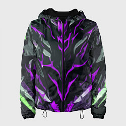 Куртка с капюшоном женская Фиолетовые адские полосы на чёрном фоне, цвет: 3D-черный
