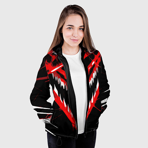 Женская куртка Красно-белая пасть на чёрном фоне / 3D-Черный – фото 3