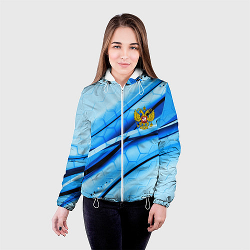 Женская куртка Герб РФ соты текстура / 3D-Белый – фото 4