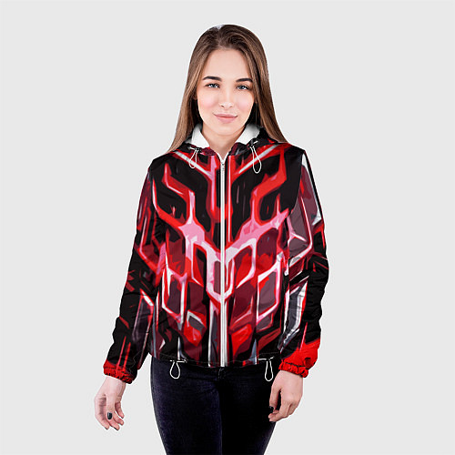 Женская куртка Абстрактные красные линии на чёрном фоне / 3D-Белый – фото 4