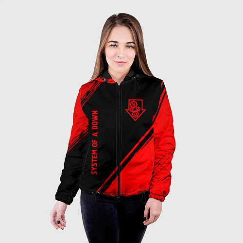 Женская куртка System of a Down - red gradient вертикально / 3D-Черный – фото 4