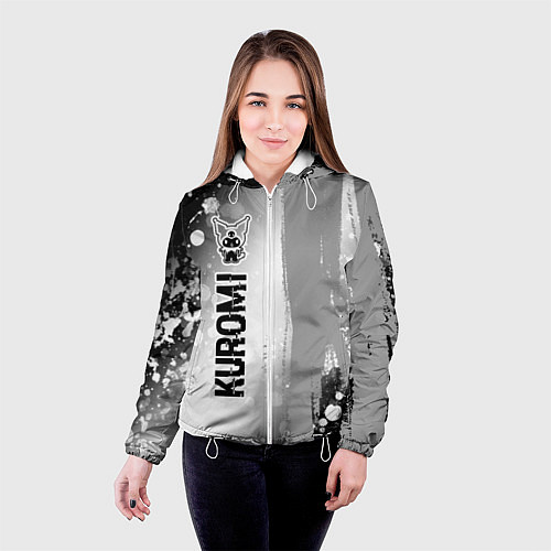 Женская куртка Kuromi glitch на светлом фоне по-вертикали / 3D-Белый – фото 4