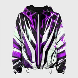 Женская куртка Чёрный фон, фиолетово-белая абстракция