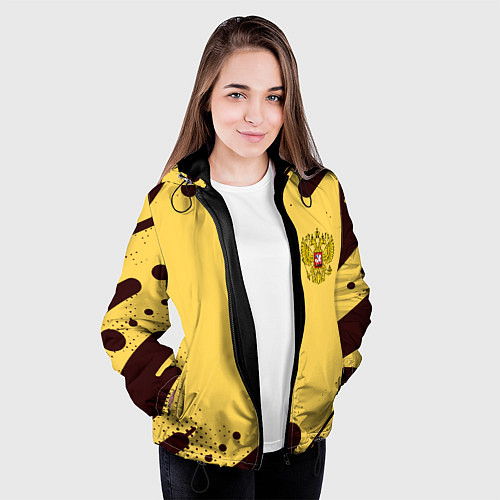 Женская куртка Герб РФ текстура ретро / 3D-Черный – фото 3