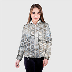 Куртка с капюшоном женская Зеркальные соты с переливами света, цвет: 3D-белый — фото 2