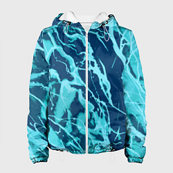 Куртка с капюшоном женская Морской сине-голубой абстракция, цвет: 3D-белый