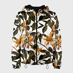 Куртка с капюшоном женская Желтые ретро цветы, цвет: 3D-черный