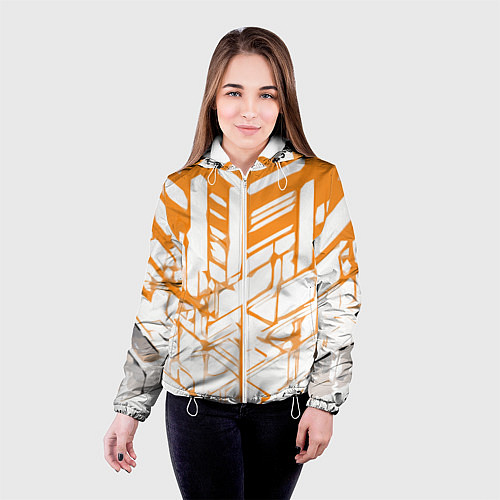 Женская куртка Агрессивные оранжевые полосы на белом фоне / 3D-Белый – фото 4