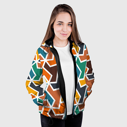 Женская куртка Геометрический узор разноцветный / 3D-Черный – фото 3