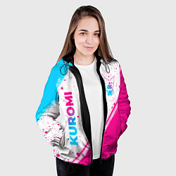 Куртка с капюшоном женская Kuromi neon gradient style вертикально, цвет: 3D-черный — фото 2