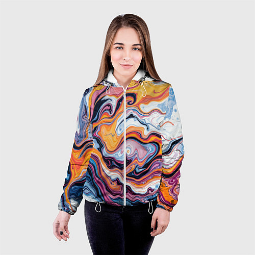 Женская куртка Жидкие разноцветные краски / 3D-Белый – фото 4