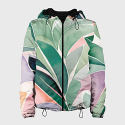 Куртка с капюшоном женская Листья акварель, цвет: 3D-черный
