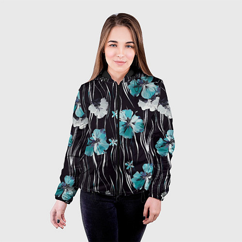 Женская куртка Цветы и волнообразные линии / 3D-Черный – фото 4