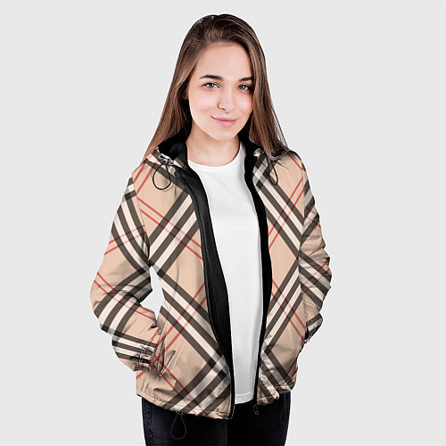 Женская куртка Стильная клетка - шотландка, крупно / 3D-Черный – фото 3