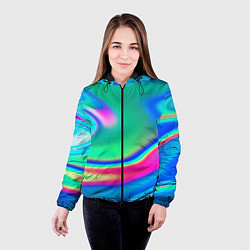 Куртка с капюшоном женская Неоновые голографические краски - светло-голубоват, цвет: 3D-черный — фото 2