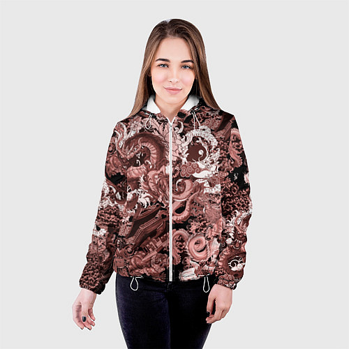 Женская куртка Драконы в японском стиле / 3D-Белый – фото 4