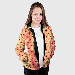 Куртка с капюшоном женская Жёлто-красный абстракция с маленькими сердечками, цвет: 3D-черный — фото 2
