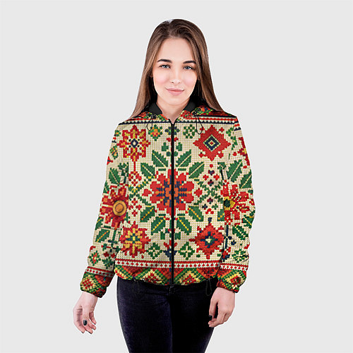 Женская куртка Славянский узор и орнамент / 3D-Черный – фото 4