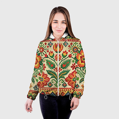 Женская куртка Славянский узор и орнамент / 3D-Белый – фото 4