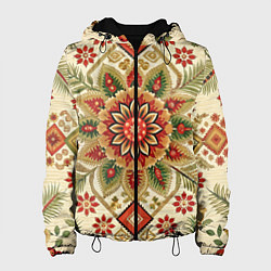 Куртка с капюшоном женская Русские классические узоры и орнамент, цвет: 3D-черный