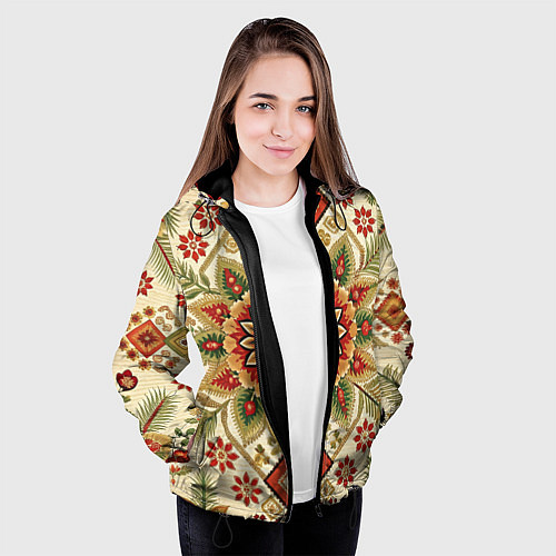 Женская куртка Русские классические узоры и орнамент / 3D-Черный – фото 3