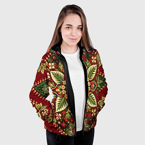 Женская куртка Русские классические узоры и орнамент / 3D-Черный – фото 3