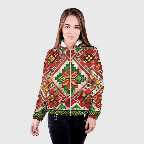 Женская куртка Классические русские узоры и орнамент / 3D-Белый – фото 4