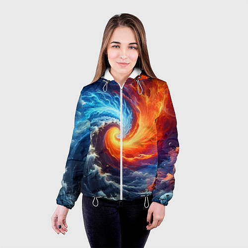 Женская куртка Столкновение двух стихий - инь янь / 3D-Белый – фото 4