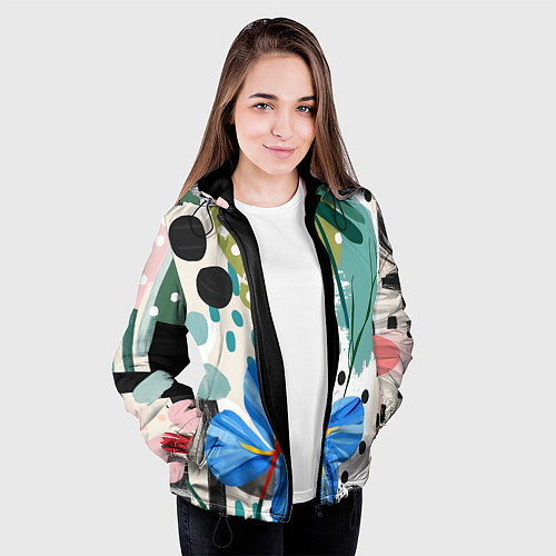 Женская куртка Цветы горошек абстракция / 3D-Черный – фото 3