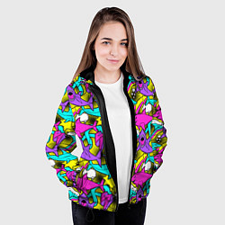 Куртка с капюшоном женская Цветные акулы паттерн, цвет: 3D-черный — фото 2