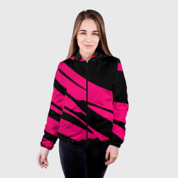 Куртка с капюшоном женская Чёрный с ярко-розовыми полосами, цвет: 3D-черный — фото 2