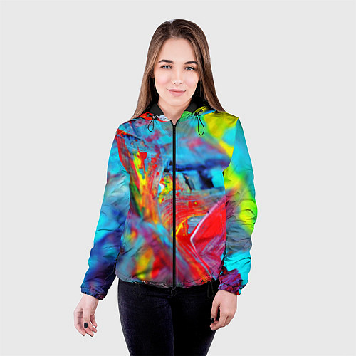 Женская куртка Абстрактные краски неон / 3D-Черный – фото 4
