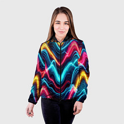 Куртка с капюшоном женская Хаотичные неоновые полосы - абстракция, цвет: 3D-черный — фото 2