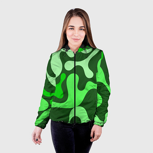 Женская куртка Камуфляж зеленый крупный / 3D-Черный – фото 4