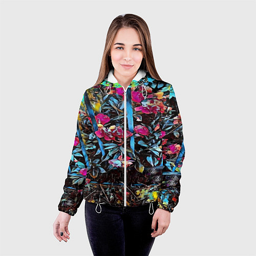 Женская куртка Цветы за забором / 3D-Белый – фото 4