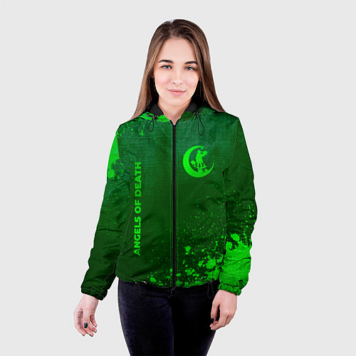Женская куртка Angels of Death - green gradient вертикально / 3D-Черный – фото 4