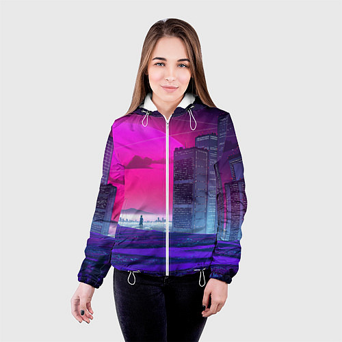 Женская куртка Synthwave неоновый город / 3D-Белый – фото 4