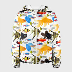 Куртка с капюшоном женская Аквариумные рыбки паттерн, цвет: 3D-белый