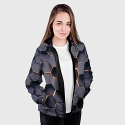 Куртка с капюшоном женская Трехмерные соты с подсветкой, цвет: 3D-черный — фото 2