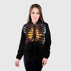 Куртка с капюшоном женская Огонь в груди скелета - костюм на хэллоуин, цвет: 3D-черный — фото 2