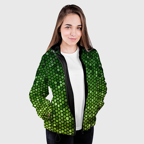 Женская куртка Мозаика под зеленую змею / 3D-Черный – фото 3