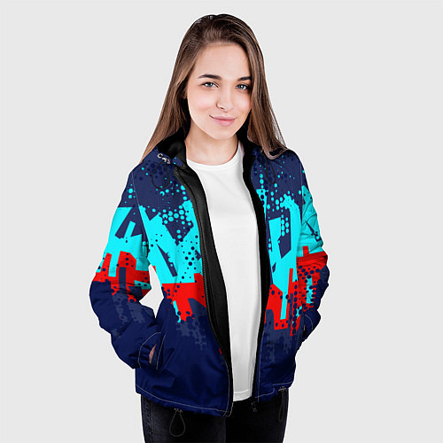 Женская куртка Красно-синяя абстракция / 3D-Черный – фото 3