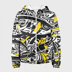 Куртка с капюшоном женская Черно-желтый орнамент, цвет: 3D-белый