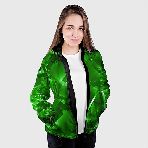 Женская куртка Прозрачная изумрудная геометрия / 3D-Черный – фото 3
