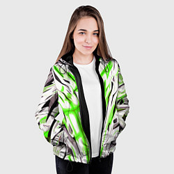 Куртка с капюшоном женская Чёрно-зелёная агрессивная абстракция на белом фоне, цвет: 3D-черный — фото 2