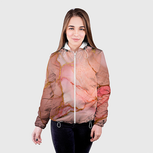 Женская куртка Текстура розового мрамора с золотом / 3D-Белый – фото 4