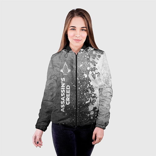Женская куртка Assassins Creed - grey gradient по-вертикали / 3D-Черный – фото 4
